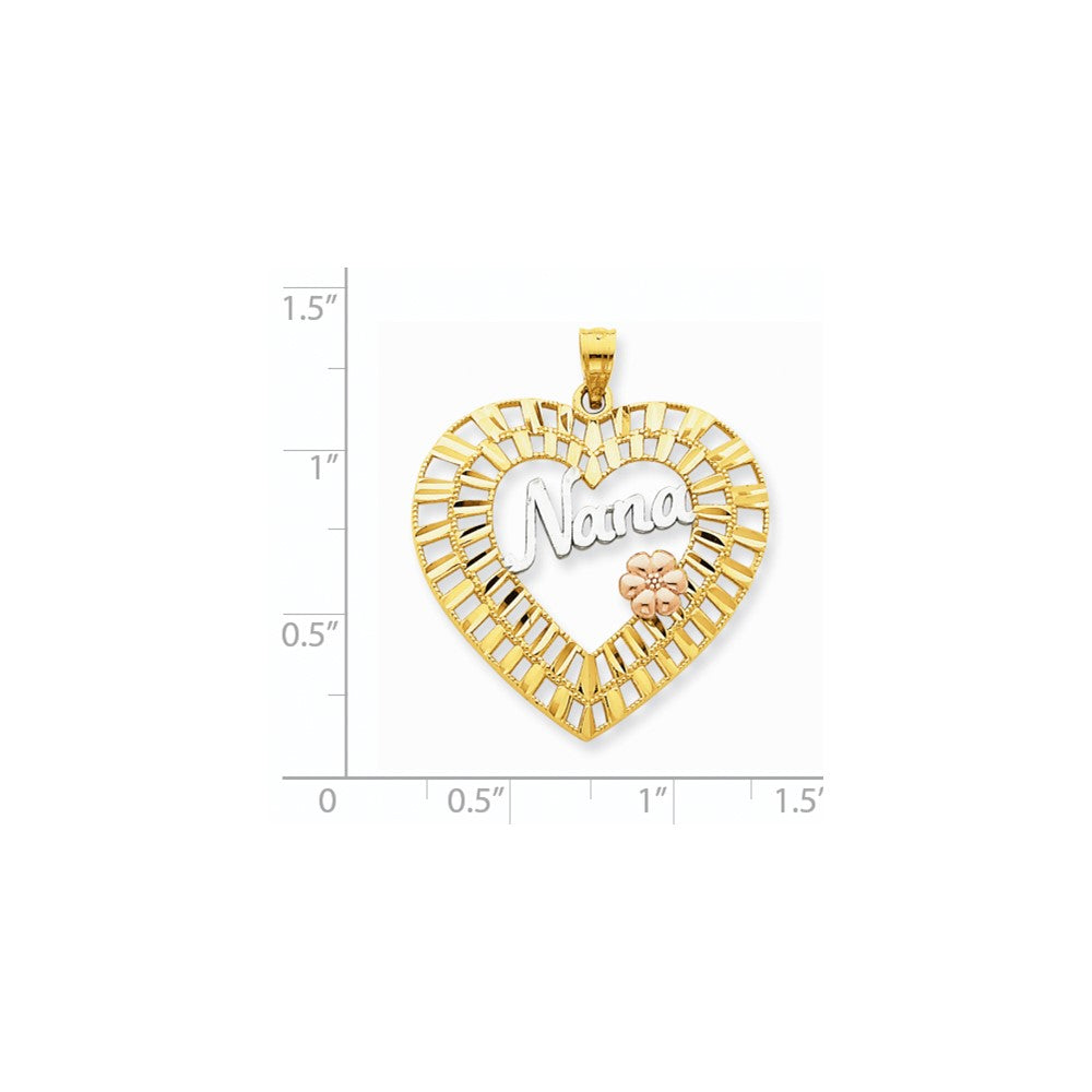 14K Tricolor Gelb- & Roségold mit Rhodium diamantgeschliffener Nana-Herz-Anhänger