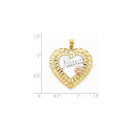 14K Tricolor Gelb- & Roségold mit Rhodium diamantgeschliffener Nana-Herz-Anhänger