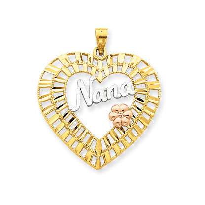 14K Tricolor Gelb- & Roségold mit Rhodium diamantgeschliffener Nana-Herz-Anhänger