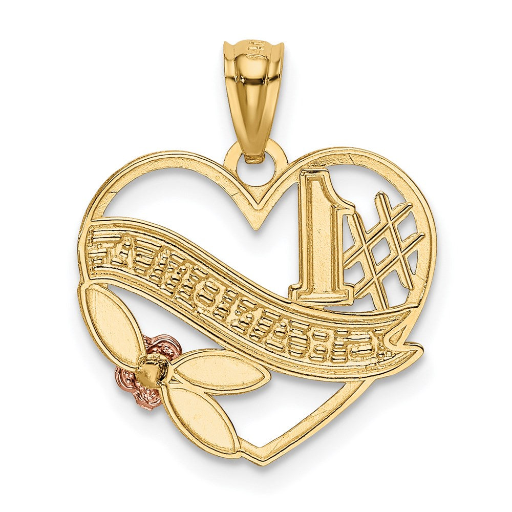 14K Bicolor mit Weiß Rhodium #1 Oma Herz Anhänger