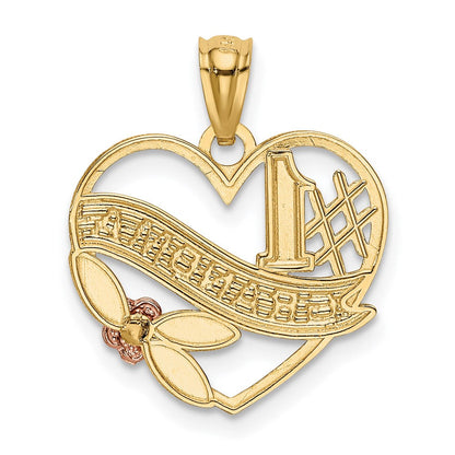 14K Bicolor mit Weiß Rhodium #1 Oma Herz Anhänger