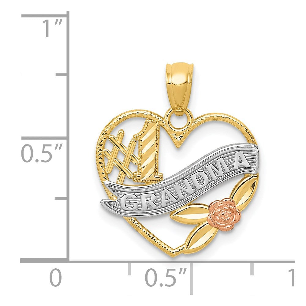 14K Bicolor mit Weiß Rhodium #1 Oma Herz Anhänger