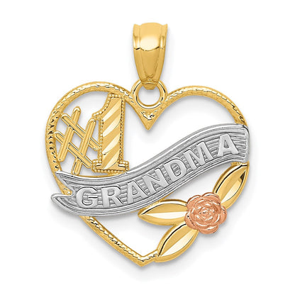 14K Bicolor mit Weiß Rhodium #1 Oma Herz Anhänger