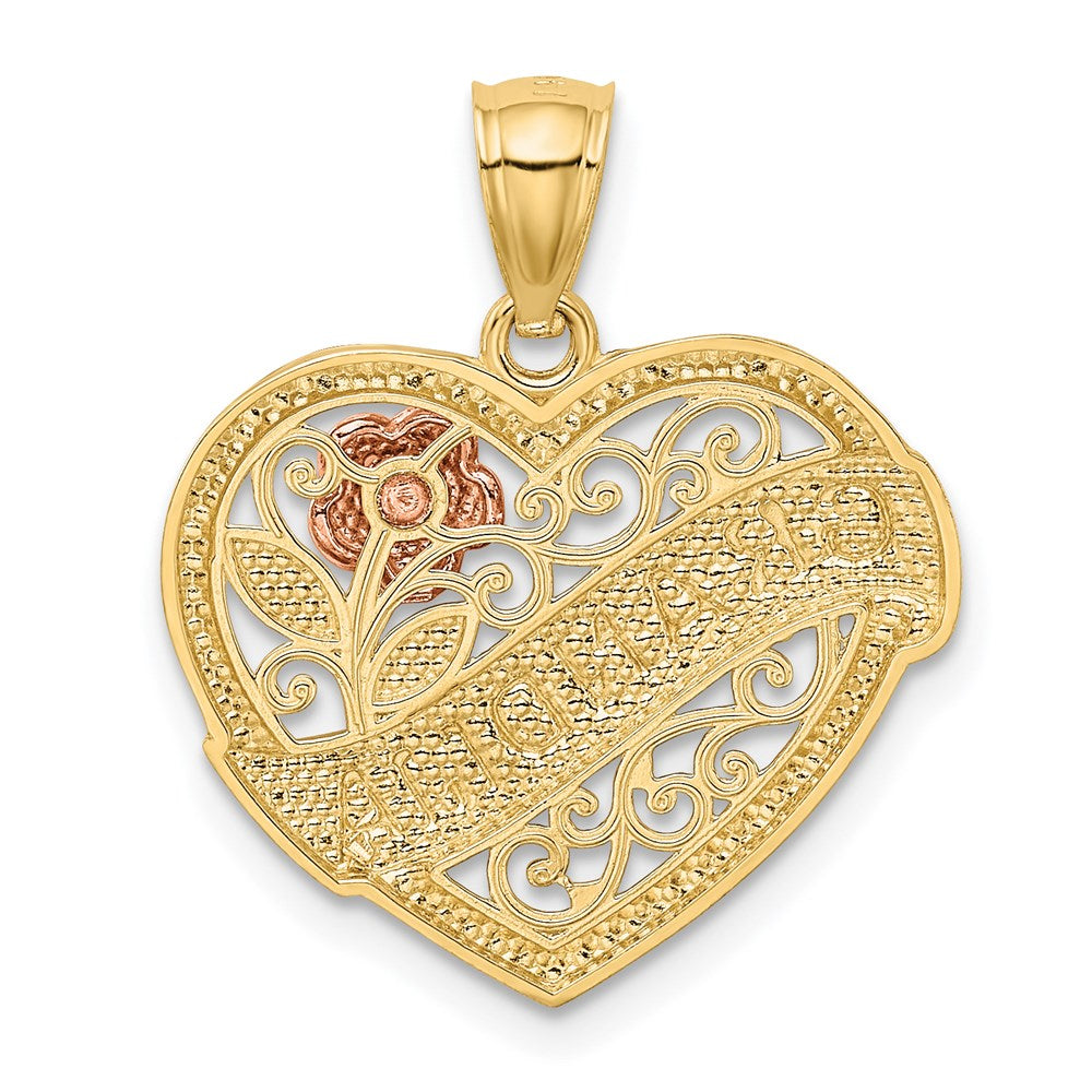 14K Bicolor-Gold mit Weiß-Rhodinierung GROSSMUTTER Herz-Anhänger
