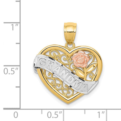 14K Bicolor-Gold mit Weiß-Rhodinierung GROSSMUTTER Herz-Anhänger