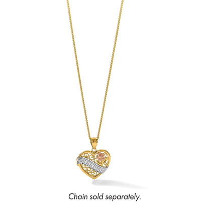 14K Bicolor-Gold mit Weiß-Rhodinierung GROSSMUTTER Herz-Anhänger