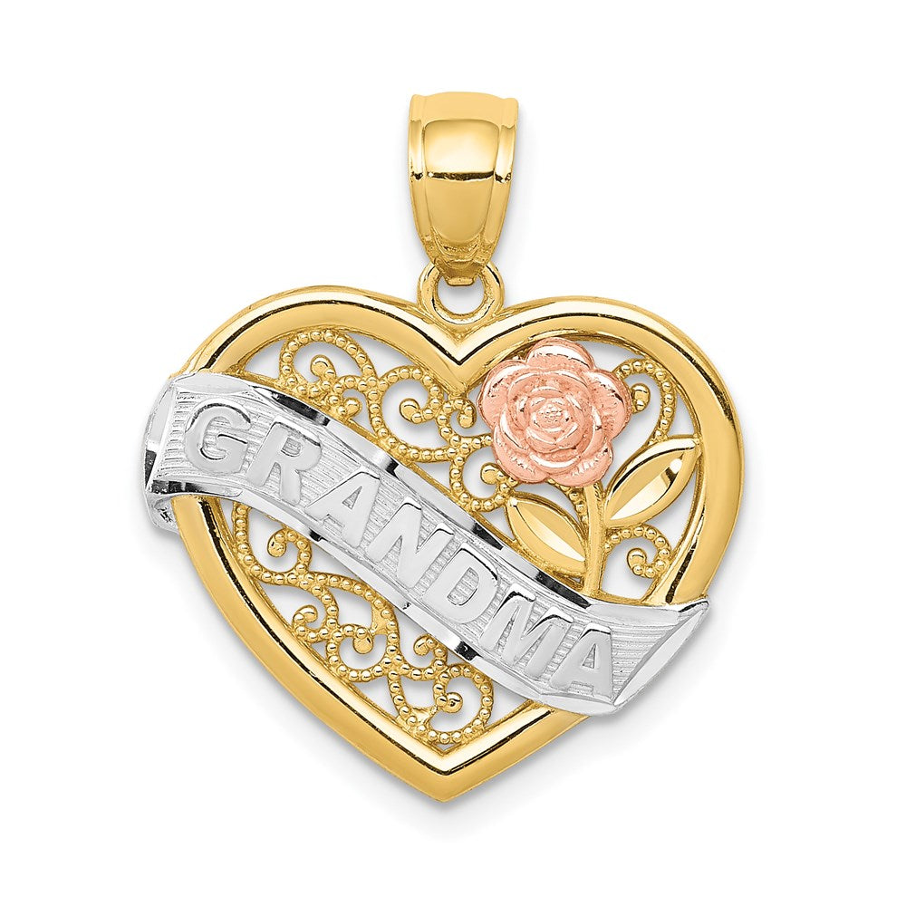 14K Bicolor-Gold mit Weiß-Rhodinierung GROSSMUTTER Herz-Anhänger