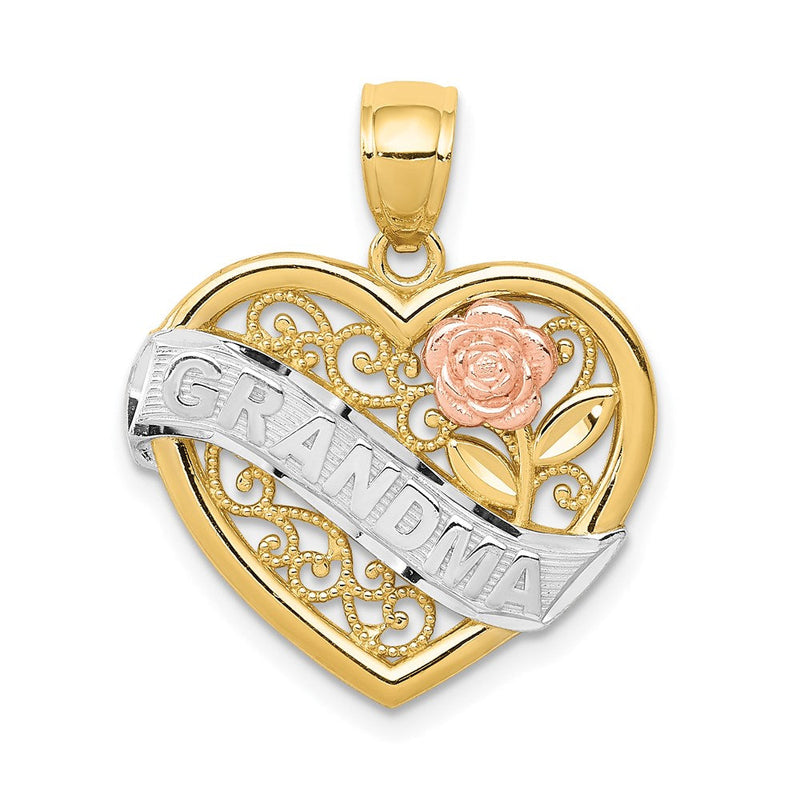 14K Bicolor-Gold mit Weiß-Rhodinierung GROSSMUTTER Herz-Anhänger