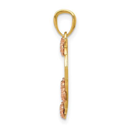 14K Bicolor mit Weiß Rhodium Oma Herz Anhänger