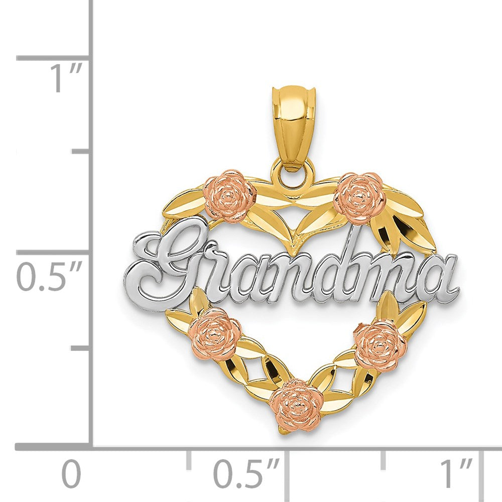 14K Bicolor mit Weiß Rhodium Oma Herz Anhänger