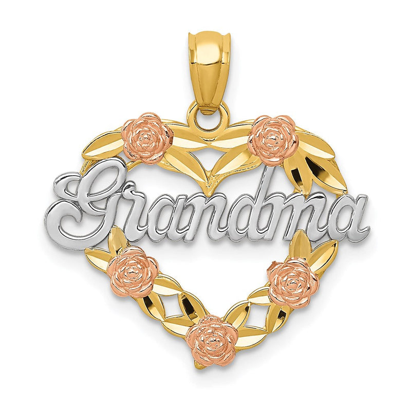 14K Bicolor mit Weiß Rhodium Oma Herz Anhänger