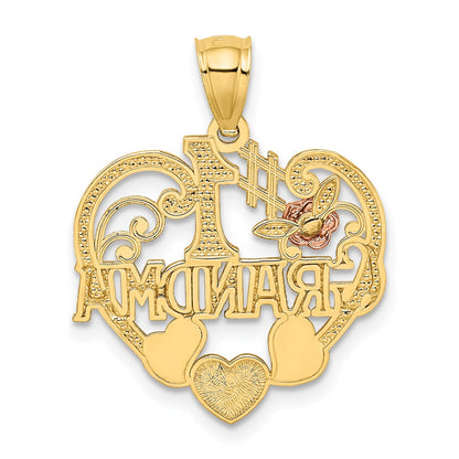 14K Bicolor-Gold (mit Weiß-Rhodium) "#1 GROSSMUTTER" Herz-Anhänger