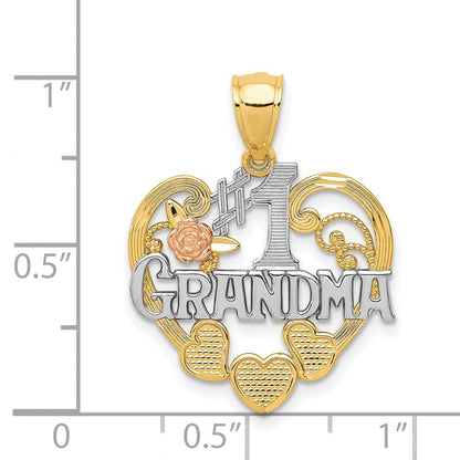 14K Bicolor-Gold (mit Weiß-Rhodium) "#1 GROSSMUTTER" Herz-Anhänger