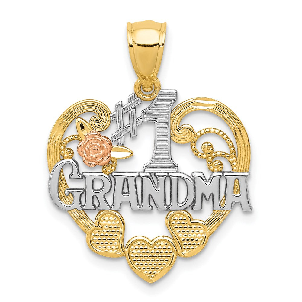 14K Bicolor-Gold (mit Weiß-Rhodium) "#1 GROSSMUTTER" Herz-Anhänger
