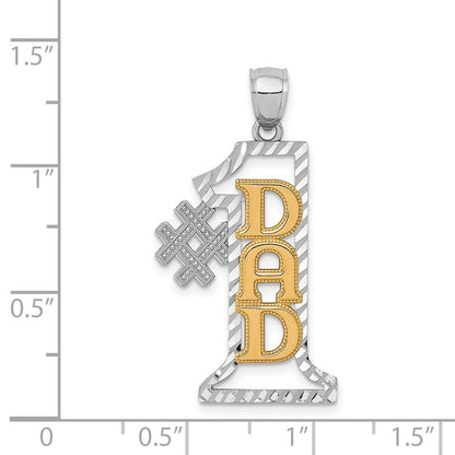 14K Bicolor Gold "#1 DAD" Anhänger, diamantgeschliffen