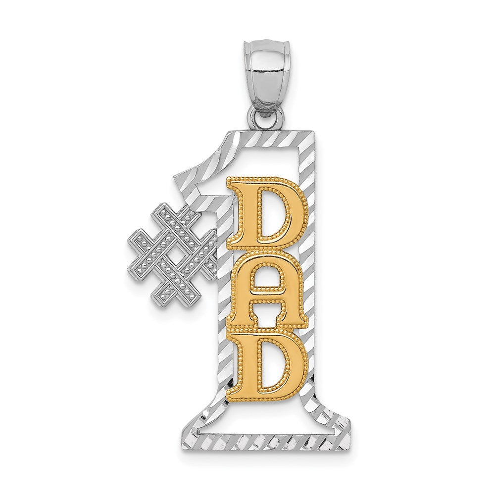 14K Bicolor Gold "#1 DAD" Anhänger, diamantgeschliffen