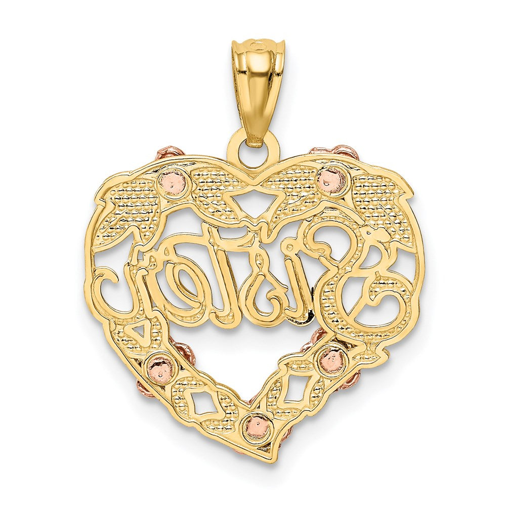 14K Bicolor mit Weiß Rhodium Schwester Herz Anhänger