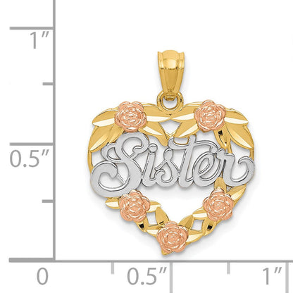 14K Bicolor mit Weiß Rhodium Schwester Herz Anhänger
