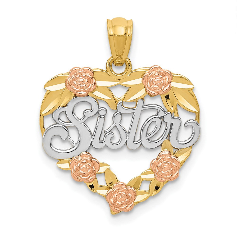 14K Bicolor mit Weiß Rhodium Schwester Herz Anhänger
