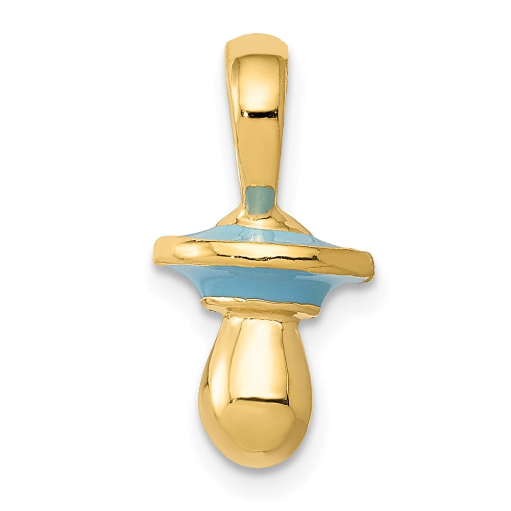 14K Gelbgold Schnuller-Anhänger 3D blau emailliert