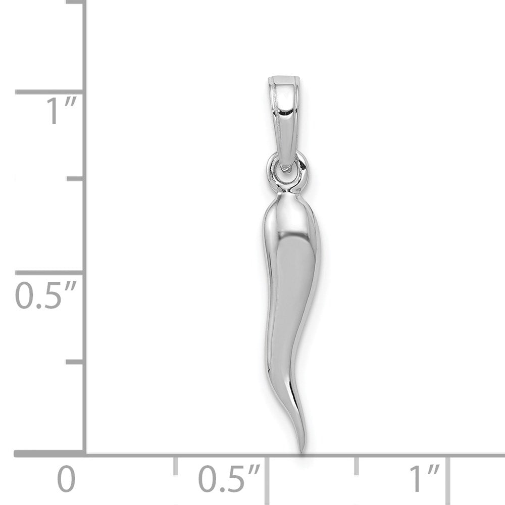14K Weißgold Mittelgroßer 3D Italienisches Horn Anhänger