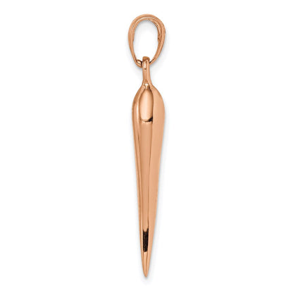 14K Roségold Großer 3D Italienisches Horn Anhänger** Natürlicher formuliert: **14K Roségold großer 3D-Anhänger „Italienisches Horn“