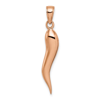 14K Roségold Großer 3D Italienisches Horn Anhänger** Natürlicher formuliert: **14K Roségold großer 3D-Anhänger „Italienisches Horn“