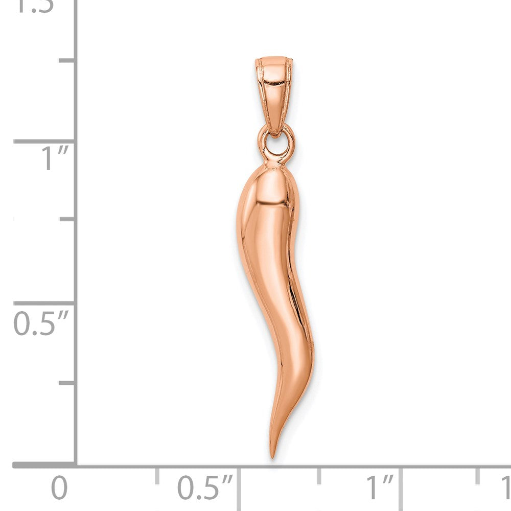 14K Roségold Großer 3D Italienisches Horn Anhänger** Natürlicher formuliert: **14K Roségold großer 3D-Anhänger „Italienisches Horn“