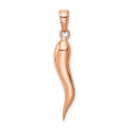 14K Roségold Großer 3D Italienisches Horn Anhänger** Natürlicher formuliert: **14K Roségold großer 3D-Anhänger „Italienisches Horn“