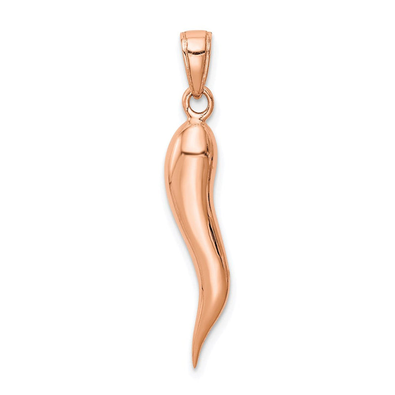 14K Roségold Großer 3D Italienisches Horn Anhänger** Natürlicher formuliert: **14K Roségold großer 3D-Anhänger „Italienisches Horn“