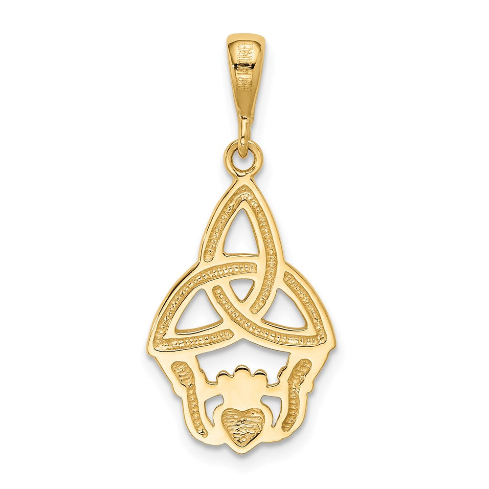 14K Gelb- und Rhodiumgold Rhodium-Diamantgeschliffener Claddagh-Anhänger