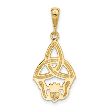 14K Gelb- und Rhodiumgold Rhodium-Diamantgeschliffener Claddagh-Anhänger