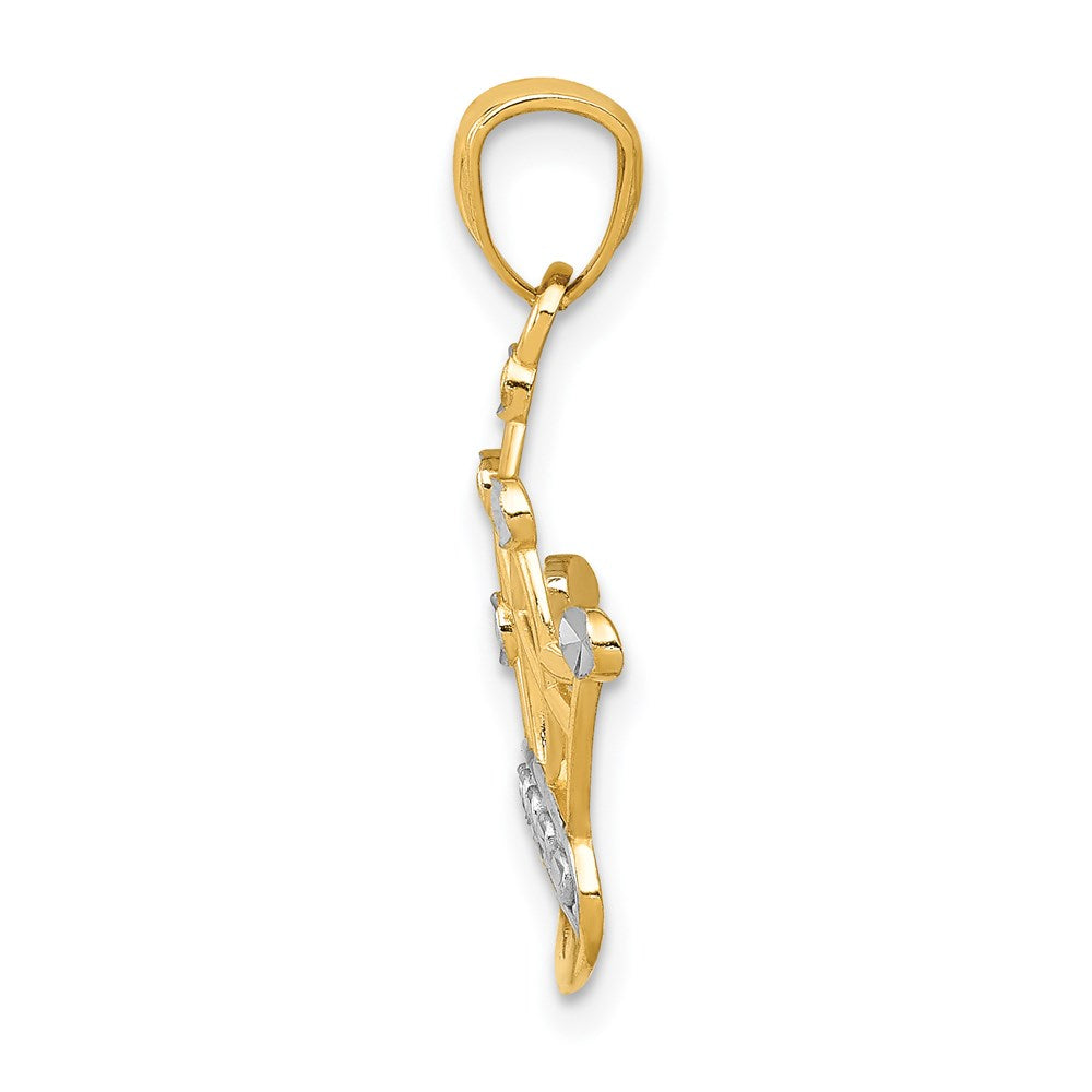 14K Gelb & Rhodium und Krone Anhänger
