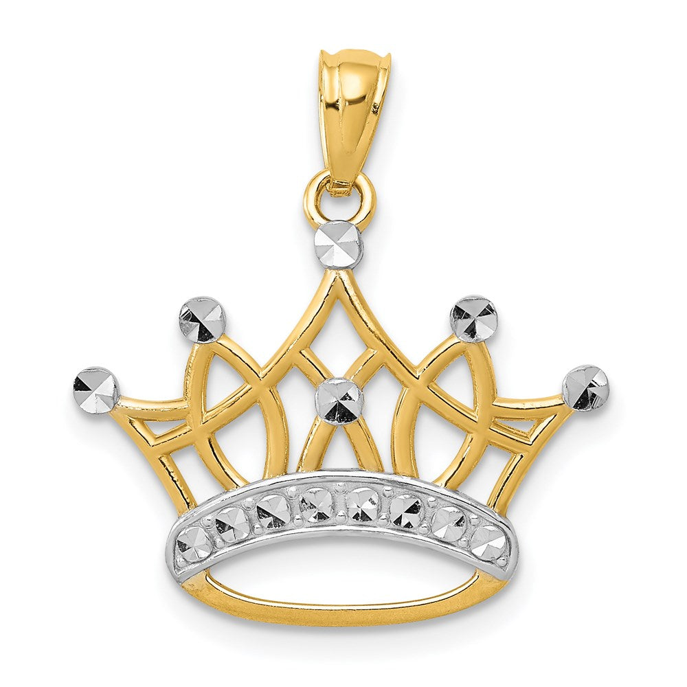 14K Gelb & Rhodium und Krone Anhänger