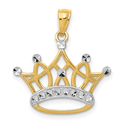 14K Gelb & Rhodium und Krone Anhänger