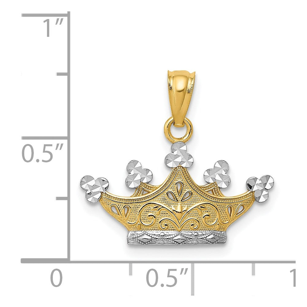 14K Gelb & Rhodium und Krone Anhänger