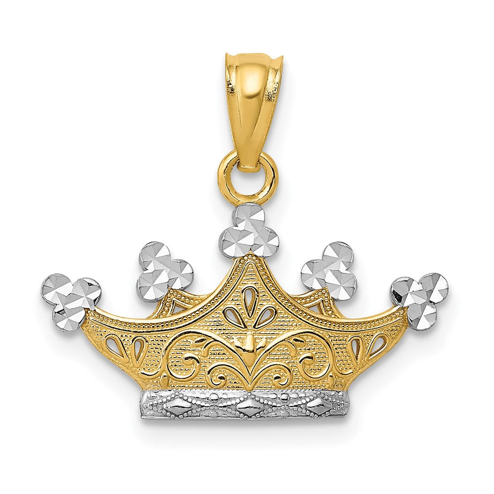 14K Gelb & Rhodium und Krone Anhänger