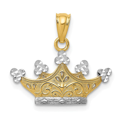 14K Gelb & Rhodium und Krone Anhänger