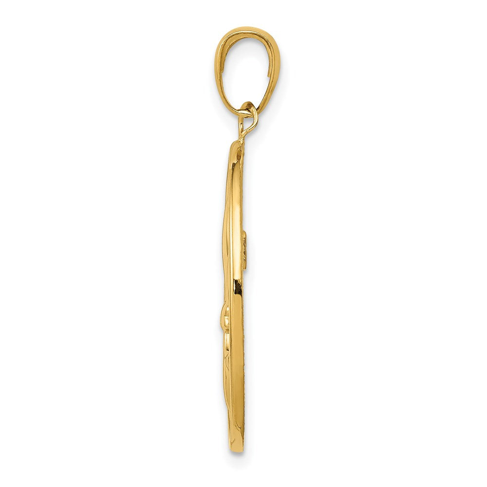 14K Gelbgold Fleur-de-Lis-Anhänger auf ovaler Scheibe