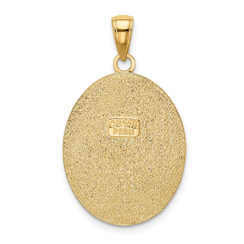 14K Gelbgold Fleur-de-Lis-Anhänger auf ovaler Scheibe