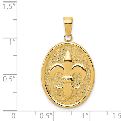 14K Gelbgold Fleur-de-Lis-Anhänger auf ovaler Scheibe