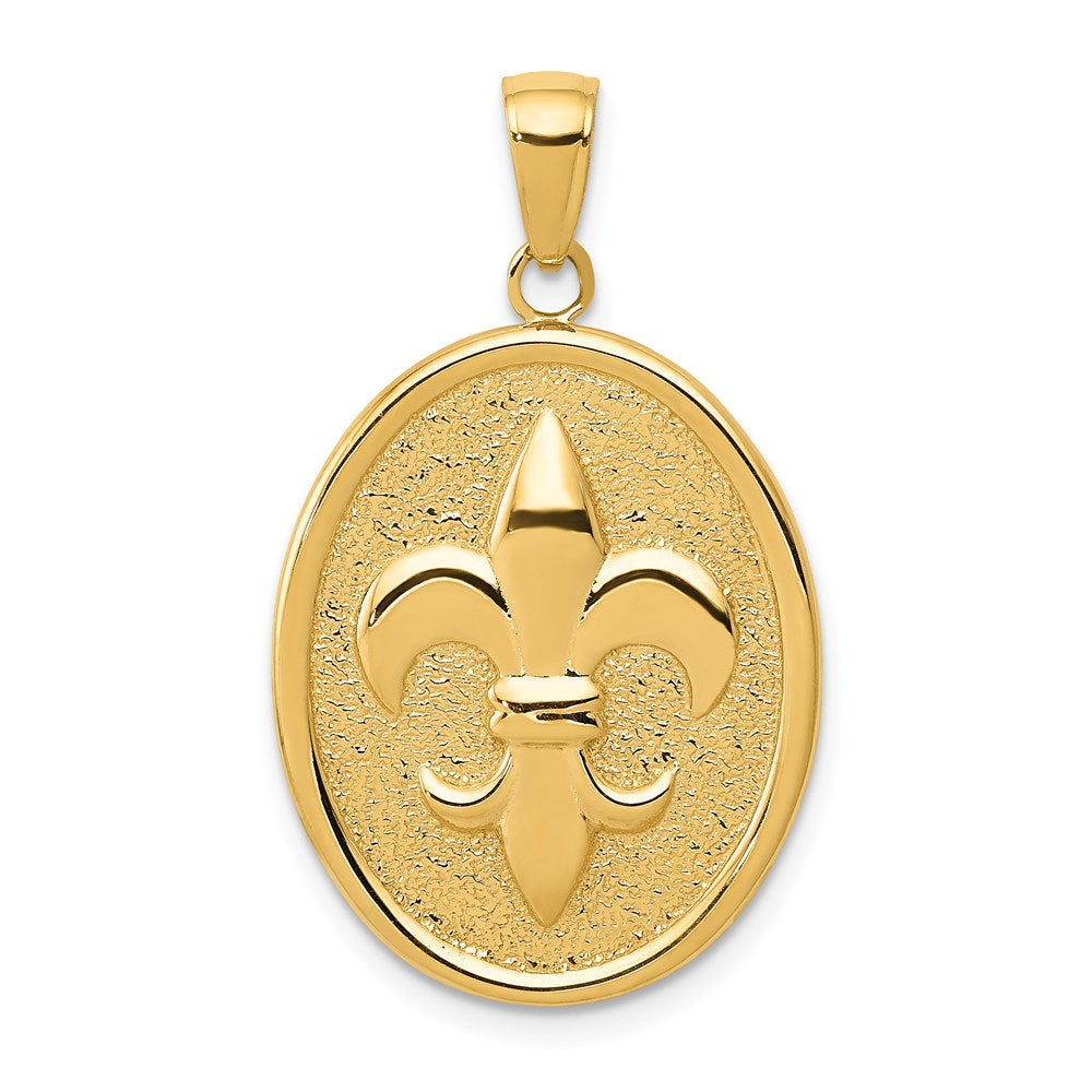 14K Gelbgold Fleur-de-Lis-Anhänger auf ovaler Scheibe