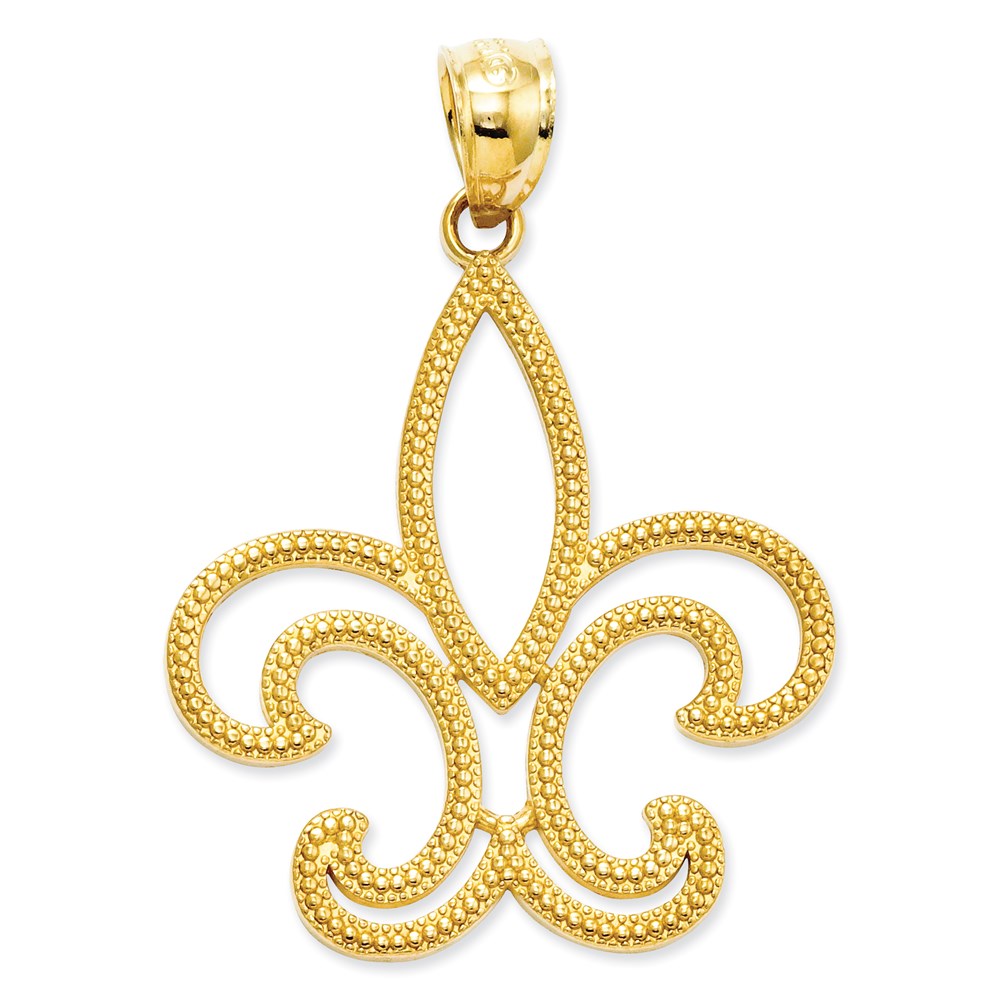 14K Gelbgold Fleur-de-Lis-Anhänger mit Muster