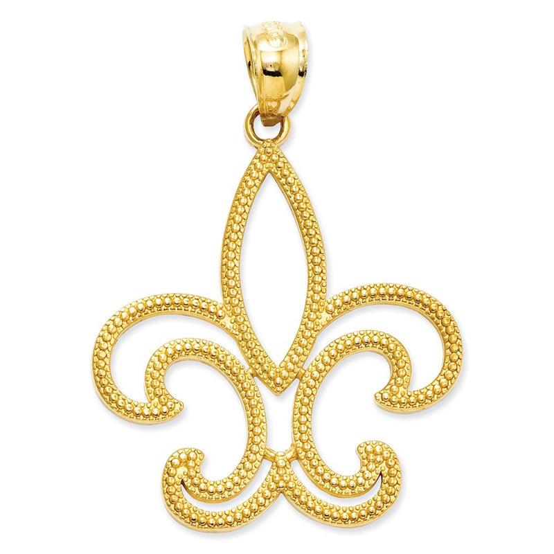 14K Gelbgold Fleur-de-Lis-Anhänger mit Muster