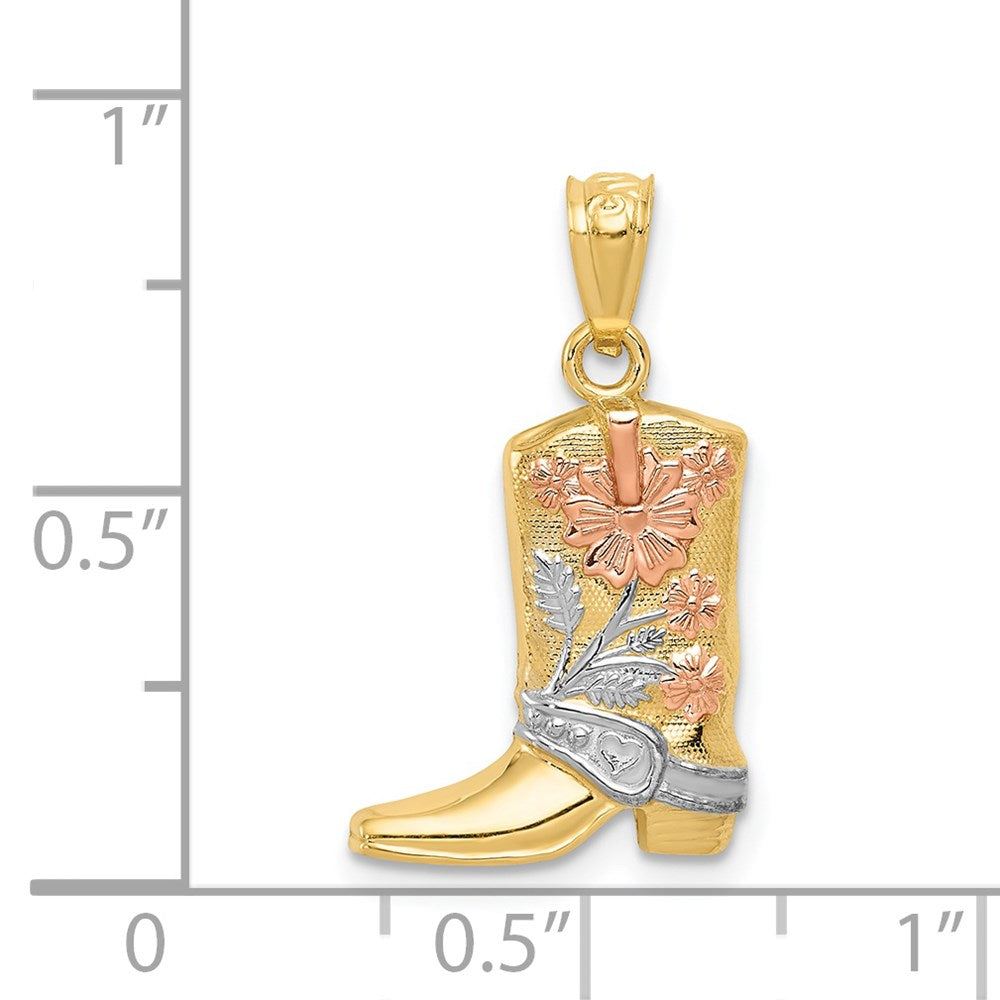 14K Gelb & Rhodium mit Rose und Weiß Blumen Boot Anhänger