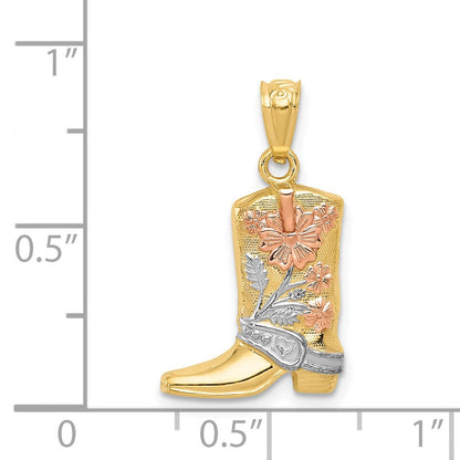 14K Gelb & Rhodium mit Rose und Weiß Blumen Boot Anhänger