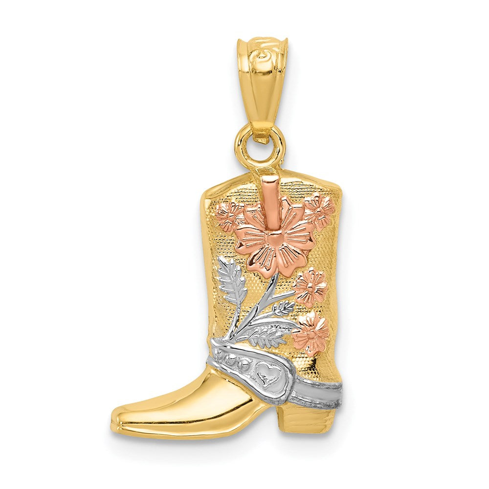 14K Gelb & Rhodium mit Rose und Weiß Blumen Boot Anhänger
