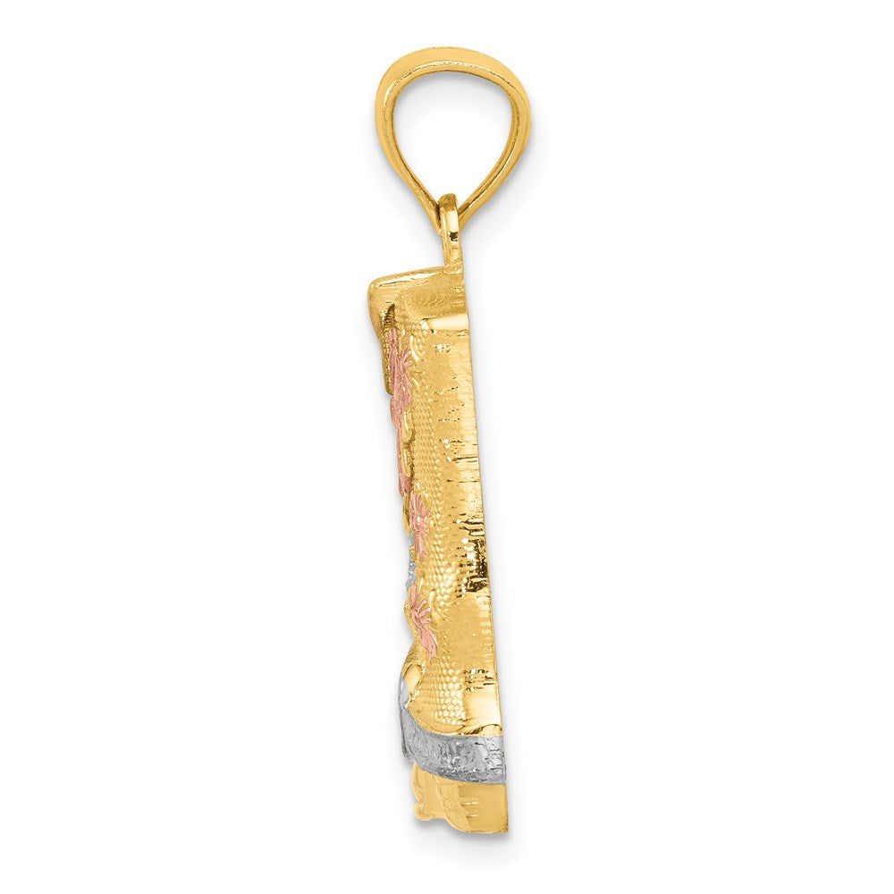14 Karat Gelb- & Rhodiumgold Gelbgold mit Rosé- und Weißrhodinierung Blumen-Stiefel-Anhänger