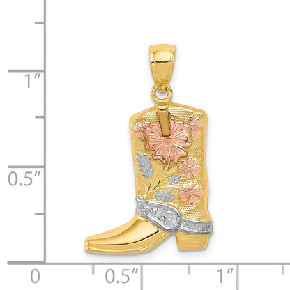 14 Karat Gelb- & Rhodiumgold Gelbgold mit Rosé- und Weißrhodinierung Blumen-Stiefel-Anhänger