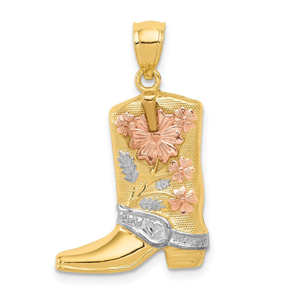 14 Karat Gelb- & Rhodiumgold Gelbgold mit Rosé- und Weißrhodinierung Blumen-Stiefel-Anhänger